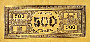 A $500 bill from the 1935 Monopoly game.