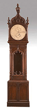 A round dial grandfather clock.