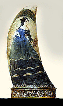 A rare colored piece of scrimshaw art.
